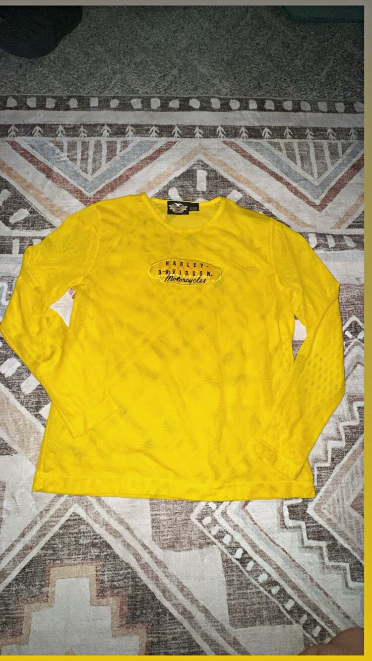 Vintage Y2K Harley Davidson Yellow Sheer Mesh Long Sleeve Shirt Women’s L (rare)